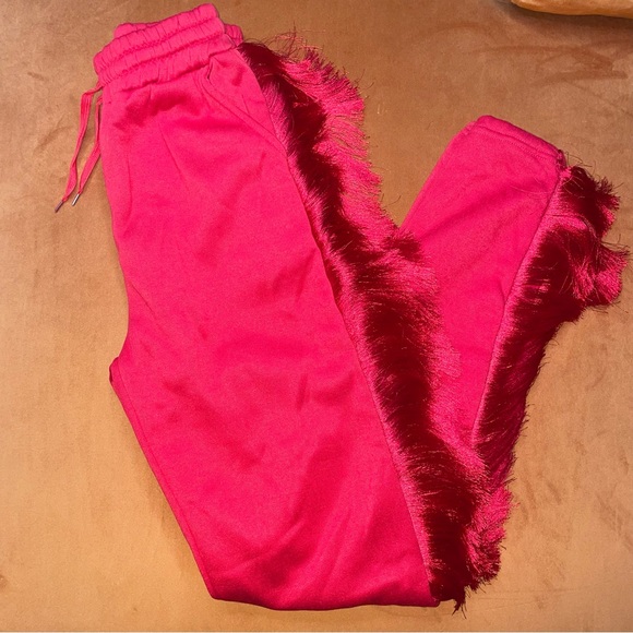 Red Fringe Sweatpants - Picture 2 of 4